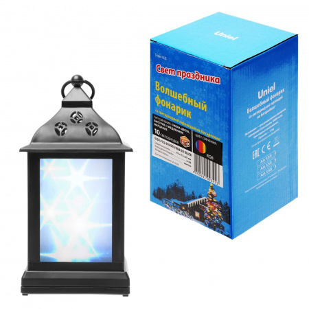 UL-00002311 Фонарь со светодиодной гирляндой внутри на батарейке (не в/к) 10 светодиодов RGB свет Черный корпус 11*22 см ULD-L1122-010/DTB/RGB/3D BLACK Uniel 
