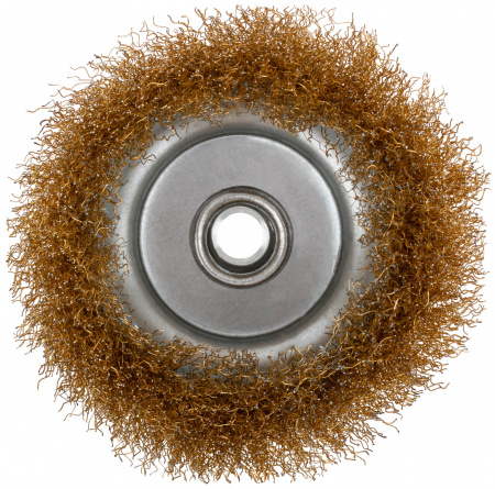 39039 Кордщетка чашечная, гайка М14, стальная латунированная волнистая проволока 125 мм КУРС 