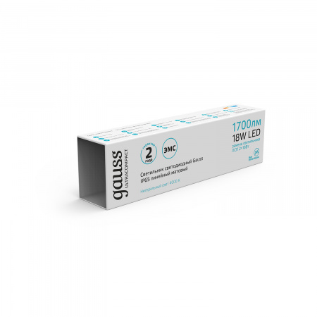 143424218 Светильник линейный ДСП 18 Вт 4000К 1700 лм 185-265В IP65 590х40х30мм Пластик матовый ULTRACOMPACT Gauss GAUSS 