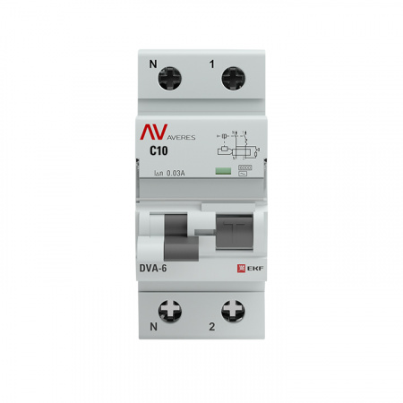 Автомат дифференциальный DVA-6 1P+N 10А (C) 30мА (AC) 6кА AVERES EKF rcbo6-1pn-10C-30-ac-av