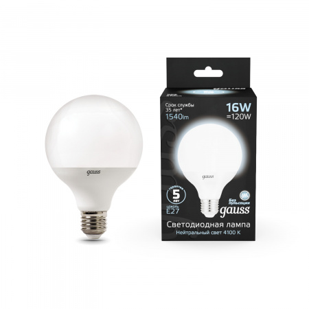 Лампа светодиодная LED 16 Вт 1540 лм 4100К AC150-265В E27 шар G95 нейтральный Black GAUSS 105102216