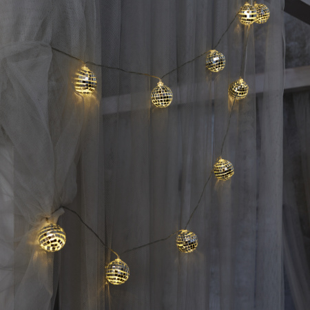 Гирлянда светодиодная Диско на батарейках 3AA (не в/к) 18м 10 светодиодов Теплый Провод прозрачный ULD-S1800-010/STB/3AA WARM WHITE IP20 DISCOBALLS Uniel UL-00008423