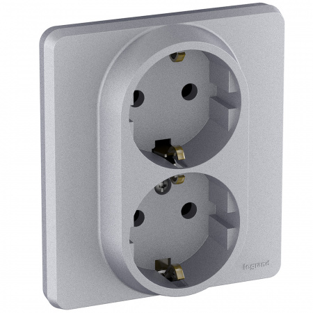 Розетка 2 x 2К+З немецкий стандарт 16 А 250 В~ INSPIRIA алюминий Legrand 673752
