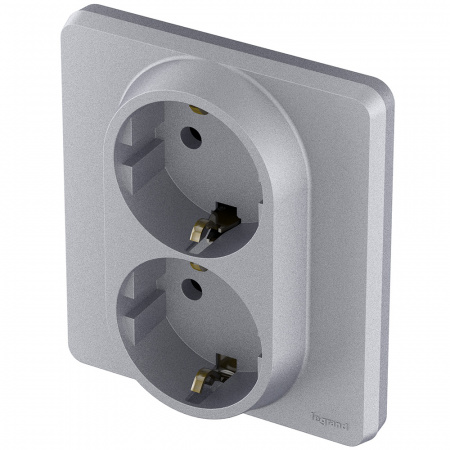 Розетка 2 x 2К+З немецкий стандарт 16 А 250 В~ INSPIRIA алюминий Legrand 673752