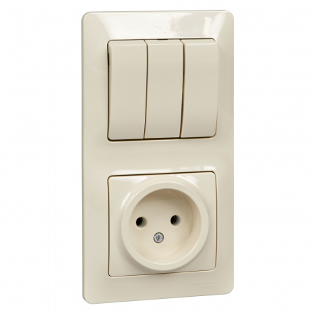 GSL000276 Блок: розетка + выключатель трехклавишный бежевый Systeme Electric 