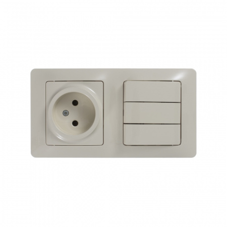 GSL000276 Блок: розетка + выключатель трехклавишный бежевый Systeme Electric 