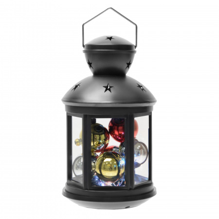 Фонарь со светодиодной гирляндой внутри на батарейке (в комплект не входит) 10 светодиодов RGB свет Режим мигания черный корпус 12х20 см ULD-L1220-010/DTB/RGB BLACK Uniel UL-00002309