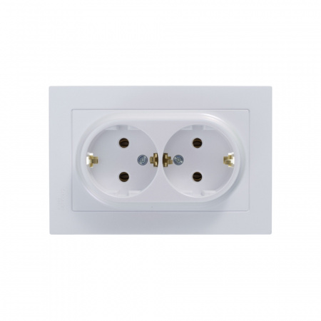 Розетка ATLASDESIGN двойная с заземлением 16А в сборе жемчуг Systeme Electric ATN000424