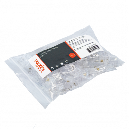 Коннекторы 6P4C (Телефонные разъемы) (RJ-11) Уп. 100шт. SUPRLAN 10-0227