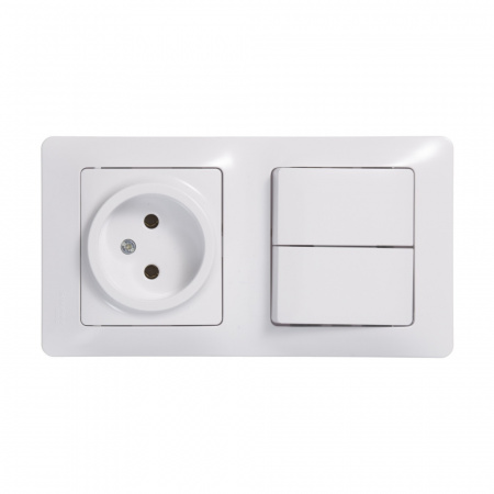 GSL000172 Блок: розетка + выключатель двухклавишный белый Systeme Electric 