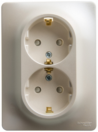 GLOSSA Розетка двойная с заземлением со шторками перламутр в сборе Systeme Electric GSL000626