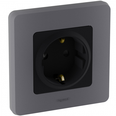 Розетка 2К+З со шторками немецкий стандарт 16 А 250 В~ INSPIRIA антрацит Legrand 673733