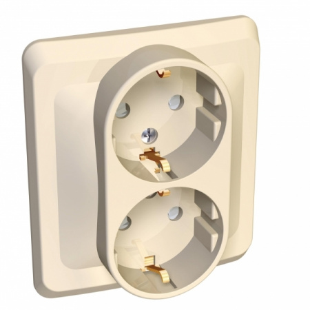 ЭТЮД Розетка двойная скрытая с заземлением со шторками бежевая Systeme Electric PC16-008K