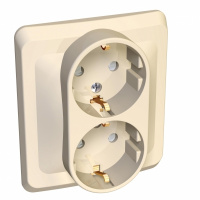 ЭТЮД Розетка двойная скрытая с заземлением со шторками бежевая Systeme Electric PC16-008K