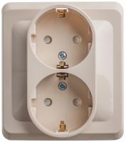 ЭТЮД Розетка двойная скрытая с заземлением со шторками бежевая Systeme Electric PC16-008K