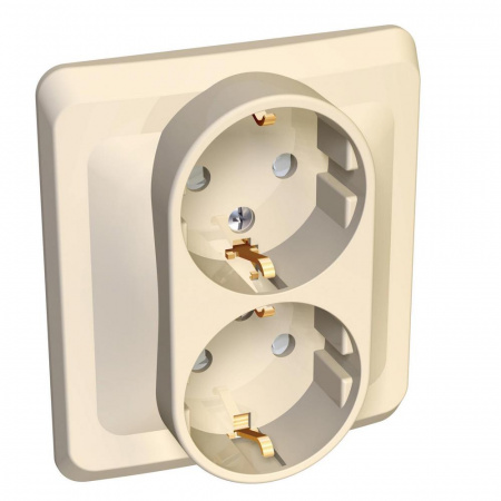 ЭТЮД Розетка двойная скрытая с заземлением со шторками бежевая Systeme Electric PC16-008K