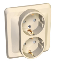 ЭТЮД Розетка двойная скрытая с заземлением со шторками бежевая Systeme Electric PC16-008K