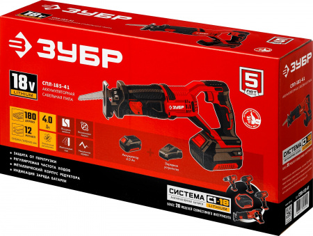 Пила сабельная 18В, 1 АКБ (4Ач), в коробке ЗУБР СПЛ-185-41