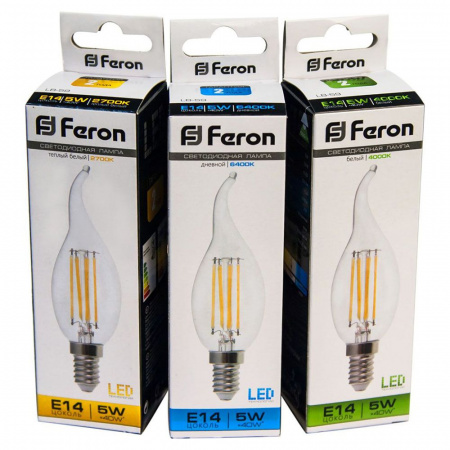 Лампа светодиодная LED 5вт Е14 белый свеча на ветру FILAMENT FERON LB-59 25576