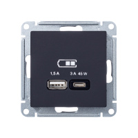 ATLASDESIGN USB РОЗЕТКА A + тип-C 45W высокоскор.заряд. QC, PD, механизм, КАРБОН Systeme Electric ATN001029