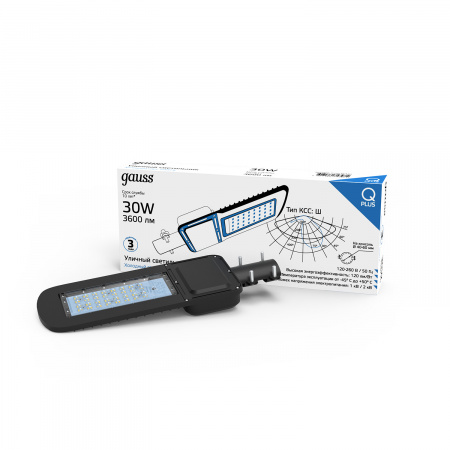Светильник светодиодный уличный консольный LED ДКУ 30 Вт 3600 Лм 5000К IP65 120-260 В КСС Ш 370х145х45 мм Qplus Gauss GAUSS 629535330