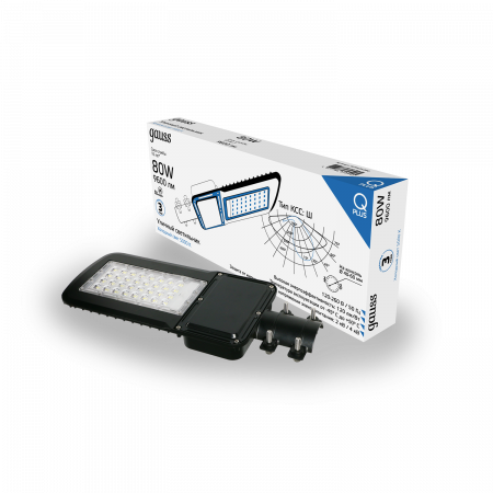 Светильник светодиодный уличный консольный LED ДКУ 80 Вт 9600 Лм 5000К IP65 120-260 В КСС Ш 455х180х49 мм Qplus Gauss GAUSS 629535380