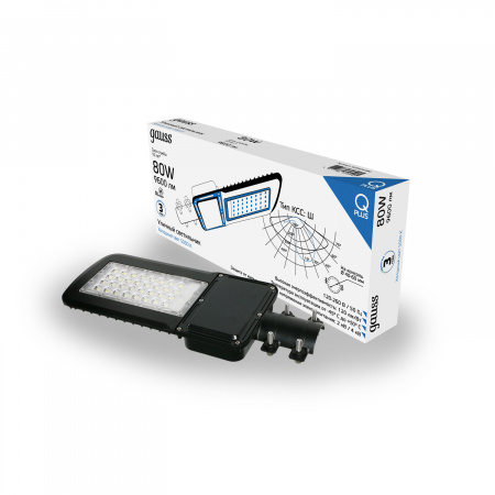 Светильник светодиодный уличный консольный LED ДКУ 80 Вт 9600 Лм 5000К IP65 120-260 В КСС Ш 455х180х49 мм Qplus Gauss GAUSS 629535380