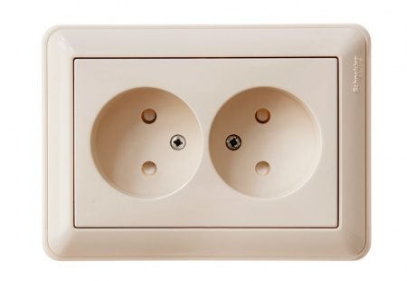 W59 Розетка двойная скрытая без заземления 16А бежевая Systeme Electric RS16-254-28