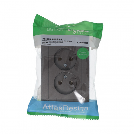 Розетка ATLASDESIGN двойная без заземления 16А в сборе мокко Systeme Electric ATN000620
