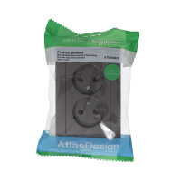 Розетка ATLASDESIGN двойная без заземления 16А в сборе мокко Systeme Electric ATN000620