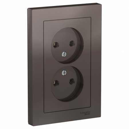 Розетка ATLASDESIGN двойная без заземления 16А в сборе мокко Systeme Electric ATN000620