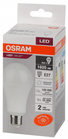 Лампа светодиодная LED 20 Вт E27 4000К 1600Лм груша 220 В (замена 150Вт) OSRAM LEDVANCE 4058075579323