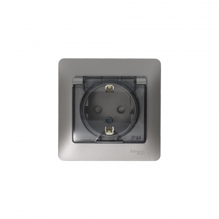 GLOSSA розетка с заземлением со шторками с крышкой в сборе IP44 платина Systeme Electric GSL001248