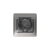 GLOSSA розетка с заземлением со шторками с крышкой в сборе IP44 платина Systeme Electric GSL001248
