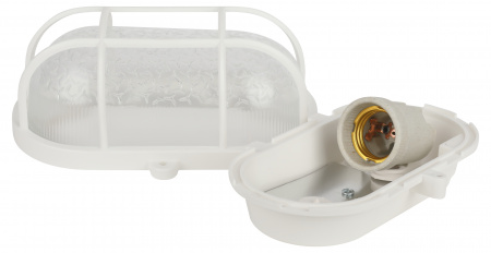 Б0052015 Светильник с решеткой Евро пластик/стекло IP53 E27 max 60Вт 184х115х90 овал белый НБП 01-60-002 ЭРА 