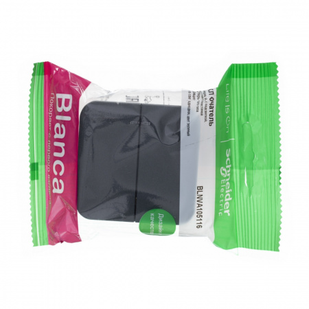 Выключатель BLANCA двухклавишный наружный (схема 5) с подсветкой и изоляционной пластиной 10а 250b антрацит Systeme Electric BLNVA105116