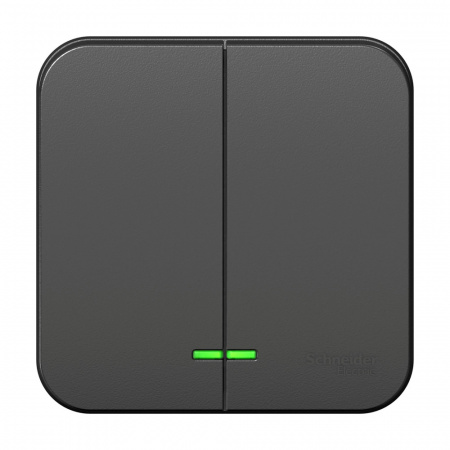 Выключатель BLANCA двухклавишный наружный (схема 5) с подсветкой и изоляционной пластиной 10а 250b антрацит Systeme Electric BLNVA105116