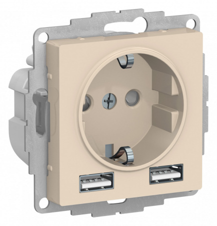 РОЗЕТКА ATLASDESIGN 16А c 2 USB A+A, 5В/2.4А. 2х5В/1.2А. механизм, БЕЖЕВЫЙ Systeme Electric ATN000230