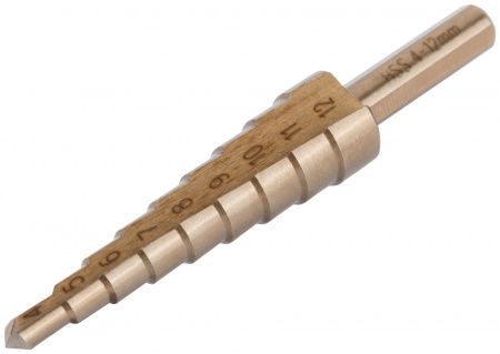 Сверло ступенчатое HSS Co5% (Р6М5К5) по металлу, 9 ступеней, 4-12 мм FIT 36391