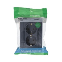 Розетка ATLASDESIGN двойная с заземлением 16А в сборе грифель Systeme Electric ATN000724