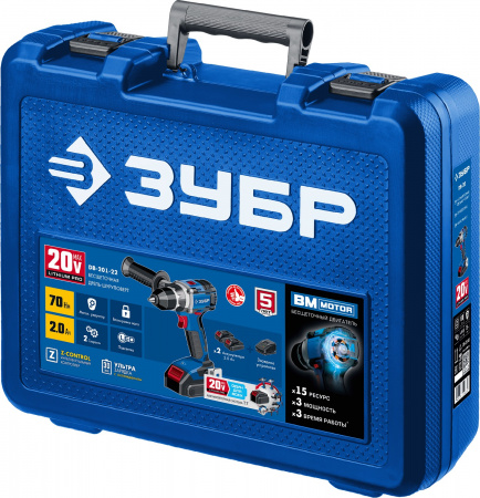DB-201-22 Дрель-шуруповерт бесщеточная 20В, 2 АКБ (2Ач), в кейсе, Профессионал ЗУБР 