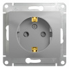 GLOSSA Розетка с заземлением со шторками в рамку алюминий Systeme Electric GSL000345