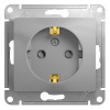 GLOSSA Розетка с заземлением со шторками в рамку алюминий Systeme Electric GSL000345