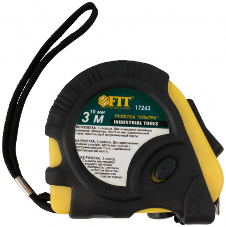 Рулетка прорезинен. корпус, тройной стопор ''Ультра'' 3 м x 16 мм FIT 17243