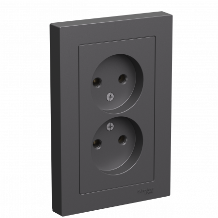 ATLASDESIGN РОЗЕТКА двойная без заземления,16А, в сборе, БАЗАЛЬТ Systeme Electric ATN001420