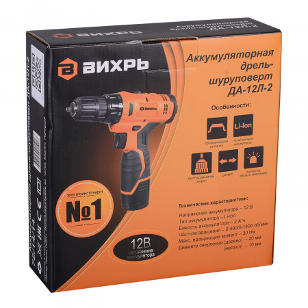 72/14/14 Дрель-шуруповерт аккумуляторная ДА-12Л-2 (2.0 А/ч) Вихрь 