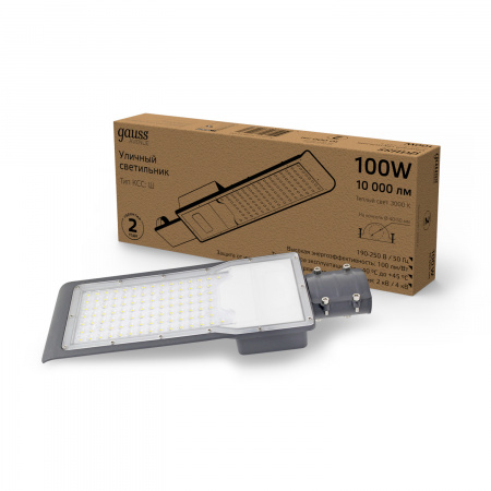 Светильник светодиодный уличный консольный LED ДКУ 100 Вт 10000 Лм 3000К IP65 190-250 В КСС Ш 420х160х57 мм Avenue GAUSS 629534100