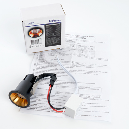 LN003 Светильник светодиодный ДВО-3w 4000K 210Лм черный золото FERON  29697