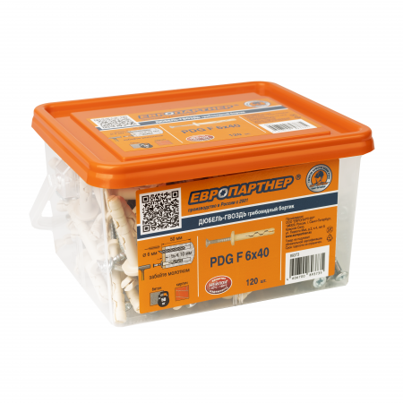Дюбель-гвоздь нейлоновый PDG F с грибовидной манжетой 6х40 (120 шт) Европартнер 89373