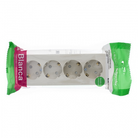 Розетка открытой установки BLANCA четырехпостовая с заземлением со шторками, с изолирующей пластиной, 16А, 250В, бежевый Systeme Electric BLNRA011417